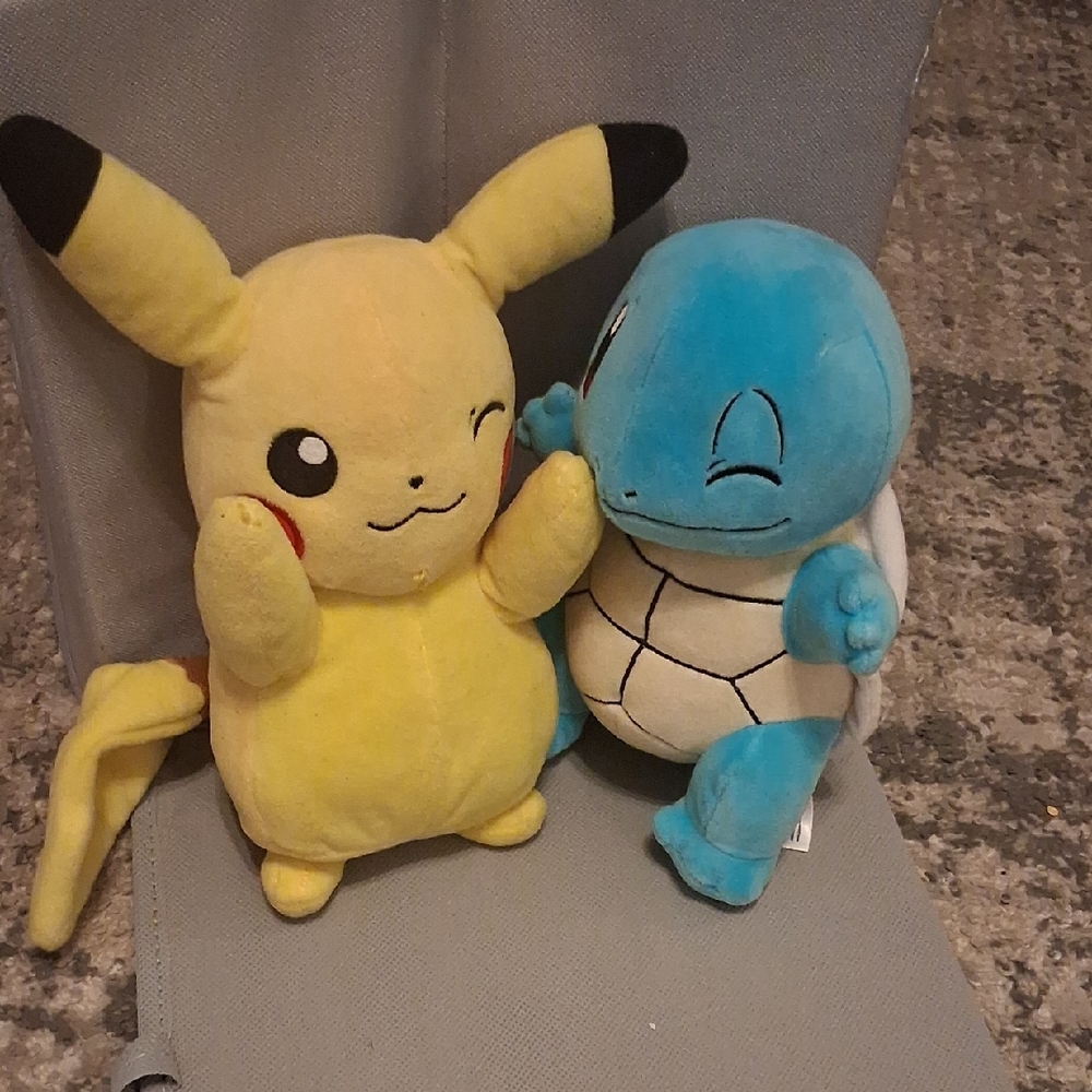 Pokemon Pikachu and Squirtle Stuffed Animals - Yellow and Blue